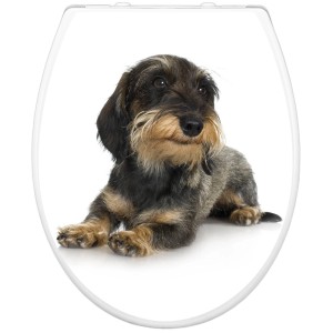 Banjado WC-Sitz Familie mit Dackel-Motiv. Klodeckel mit Absenkautomatik und integriertem Kindersitz.