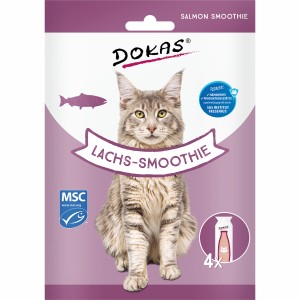 Dokas Smoothie Lachs, 120ml, Katzensnack mit Lachs, Blaubeeren und Algen im Sachet.