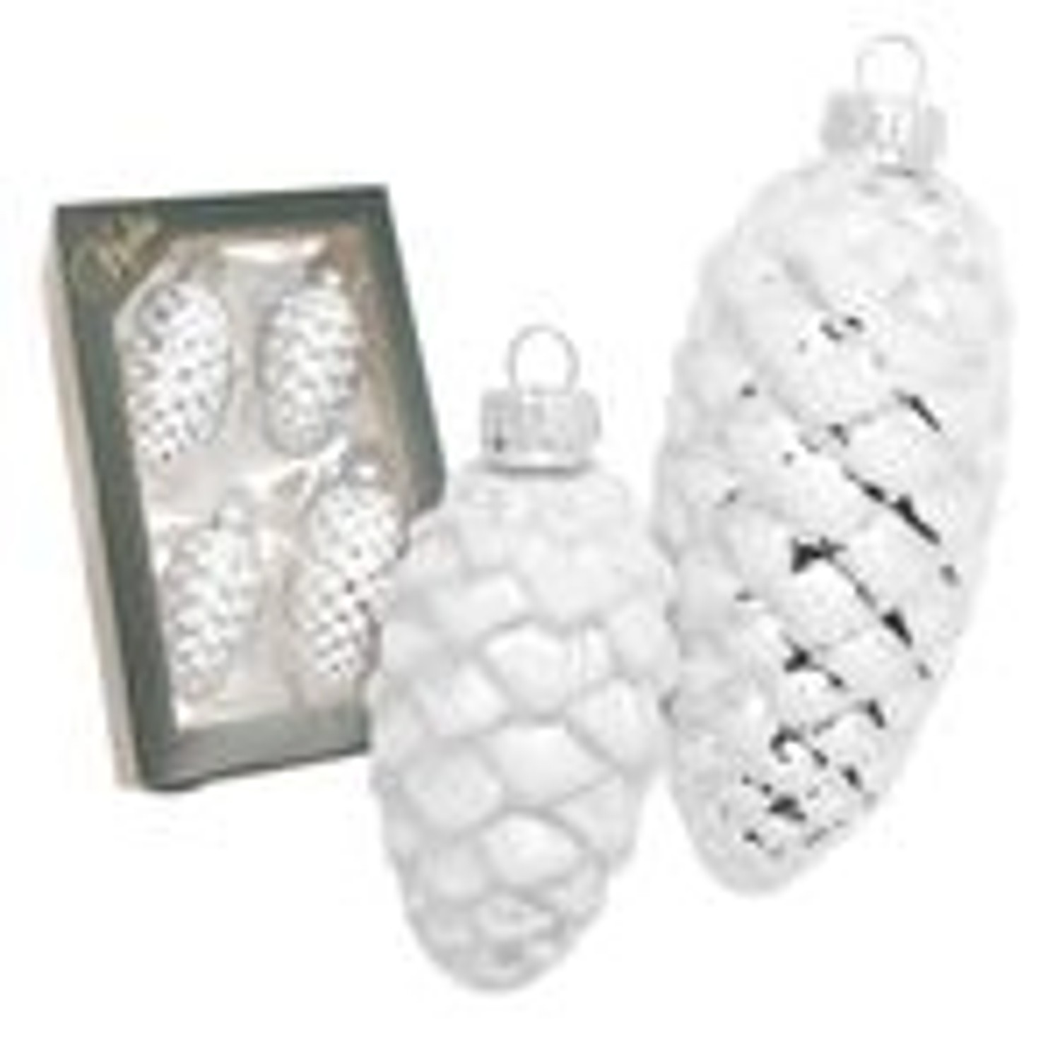 Krebs Glas Lauscha GmbH Christbaumschmuck Tannenzapfen Glas Ø 4cm Länge 8/10 cm 4 Stück silber