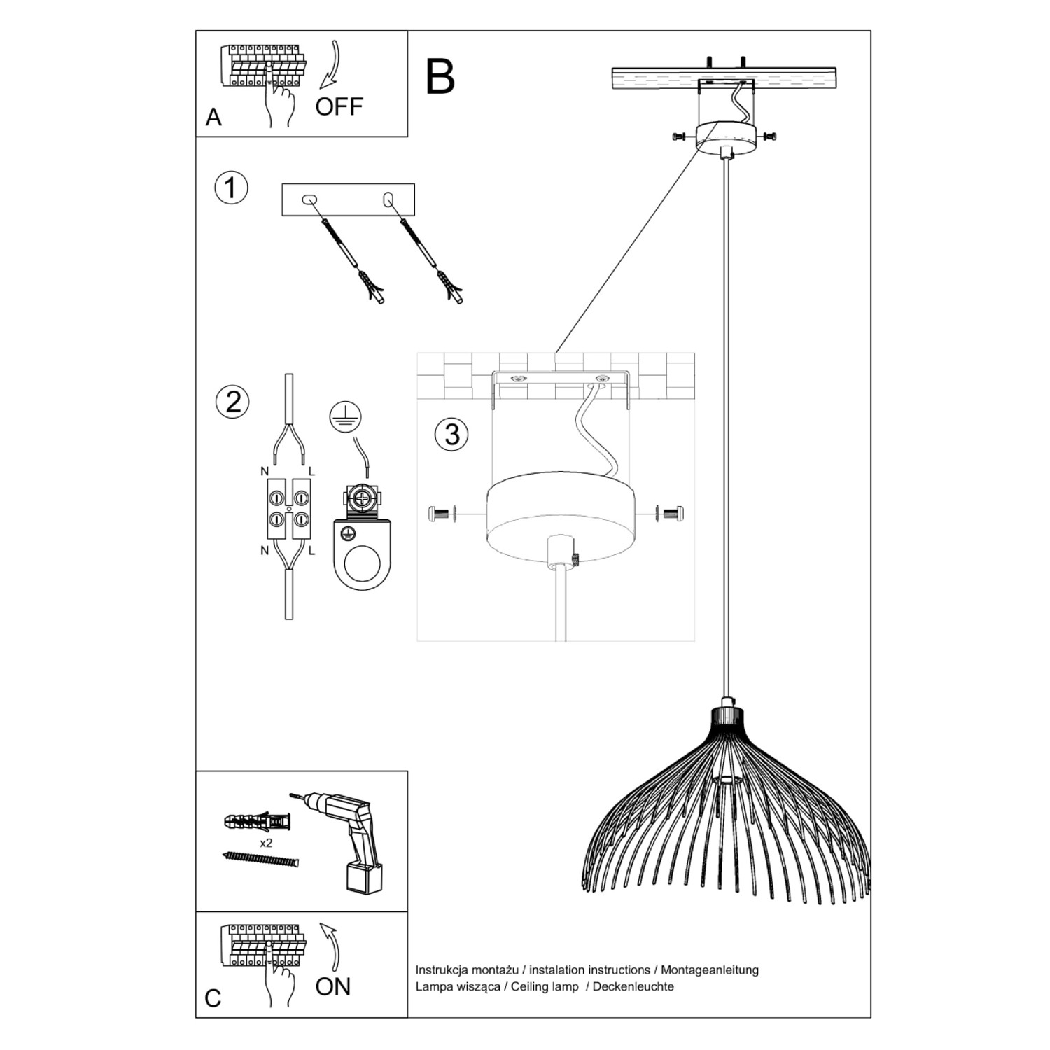 Montageanleitung für Sollux Lighting Hängeleuchte UMB Weiß