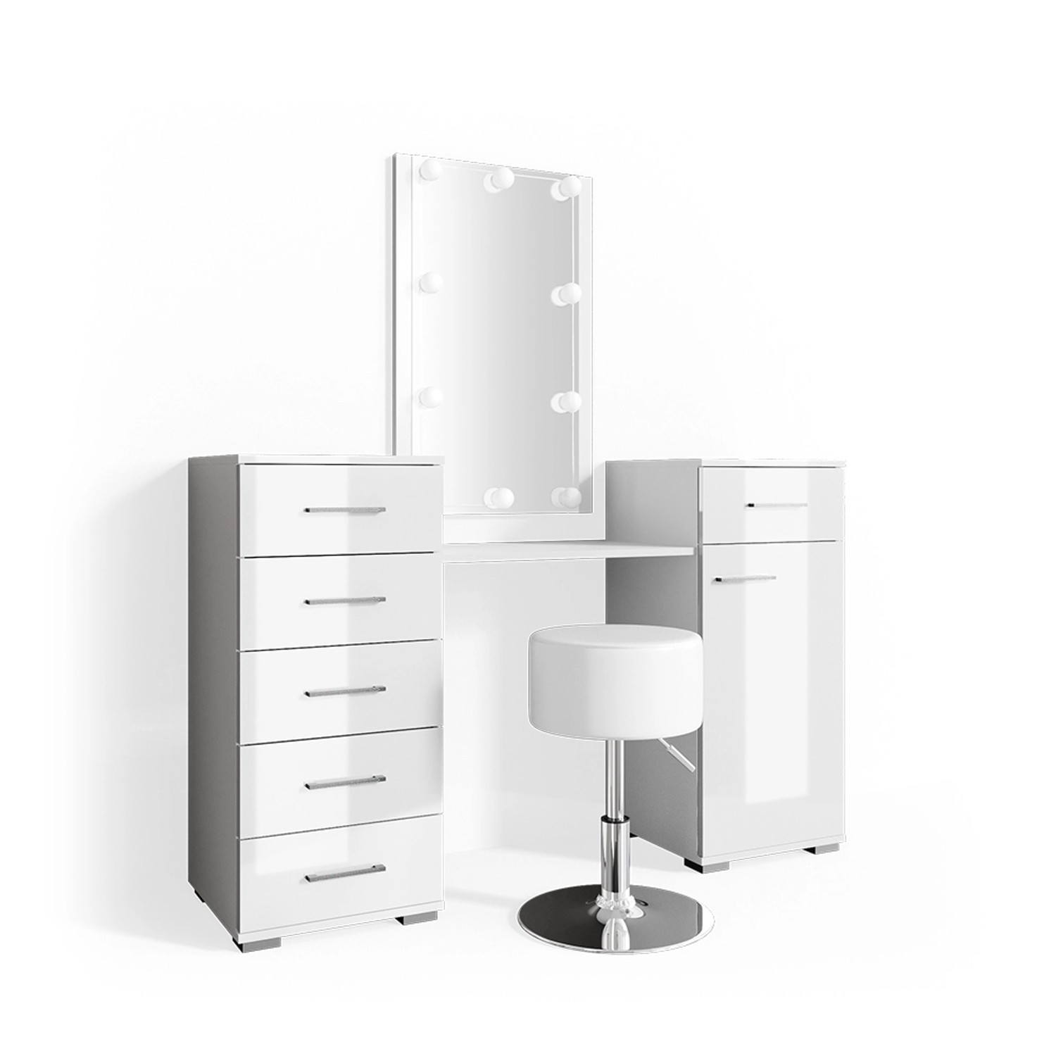 Vicco Schminktisch Zoe Weiß 140 cm mit LED Beleuchtung und Hocker günstig online kaufen