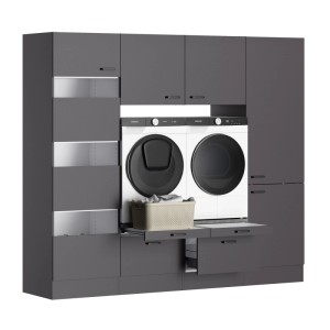 OPTIFIT Waschsäulen-Set Kiel420 in Anthrazit Matt mit Waschmaschine und Trockner, Hauswirtschaftsraummöbel.
