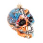 Weihnachtsornament: Totenkopf aus Glas (8cm) mit bunter Street-Art-Verzierung.