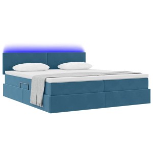 vidaXL Bett mit LED-Lichtleisten Dunkelblau 200 x 200 cm Samt 3371607