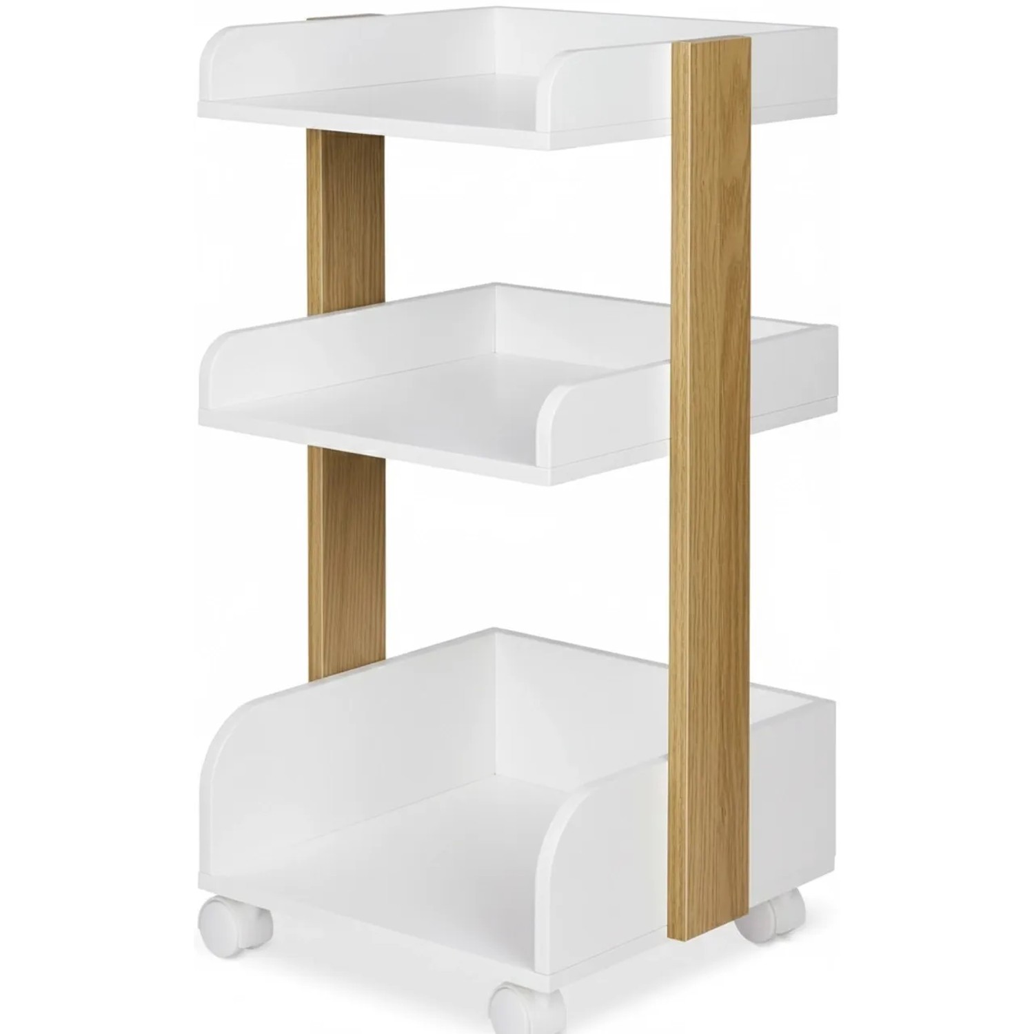Bomoe Aufbewahrungswagen mit Rollen 69 cm Hoch Bosse Weiß und Eiche