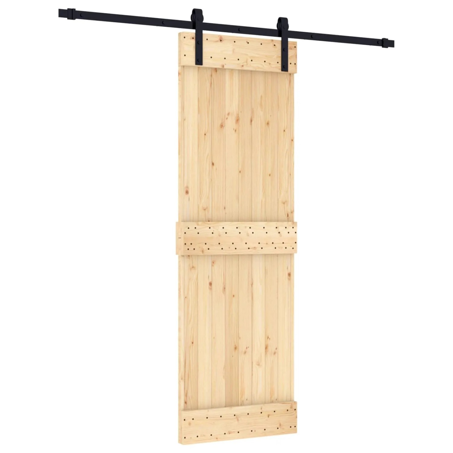 vidaXL Schiebetür Natur und Schwarz 70 x 210 cm Massivkiefer 3444911