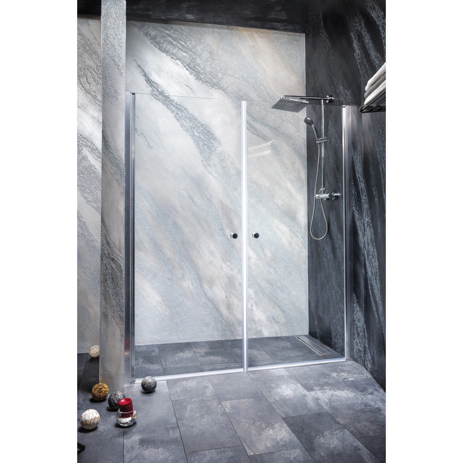 Sanotechnik Drehtür Brava, 65 cm, Klarglas für Eck- oder Nischendusche.