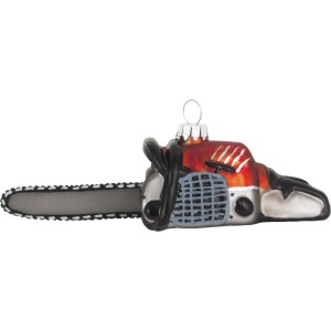 Krebs Glas Lauscha Kettensäge Weihnachtsornament, 4cm, silber/braun. Christbaumschmuck.