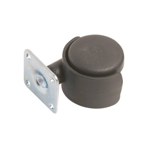 Doppelrolle mit Platte, Ø 40 mm, 20 kg Traglast, schwarzes Kunststoffrad mit Gleitlager.