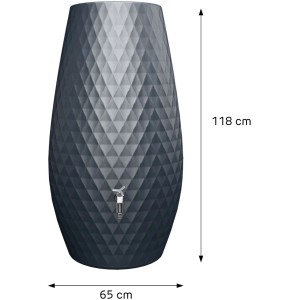 Garantia TRIAGON Regentonne in Grau mit Rautenmuster und Maßen 118x65cm. Bepflanzbare Tonne.
