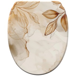SANILO WC-Sitz Faylora mit Absenkautomatik und floralem Dekor in Beige und Braun.