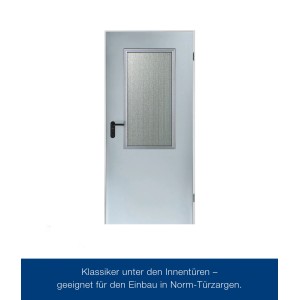 Hörmann ZK Innentür, verzinkt, mit Drückergarnitur und Glaseinsatz.