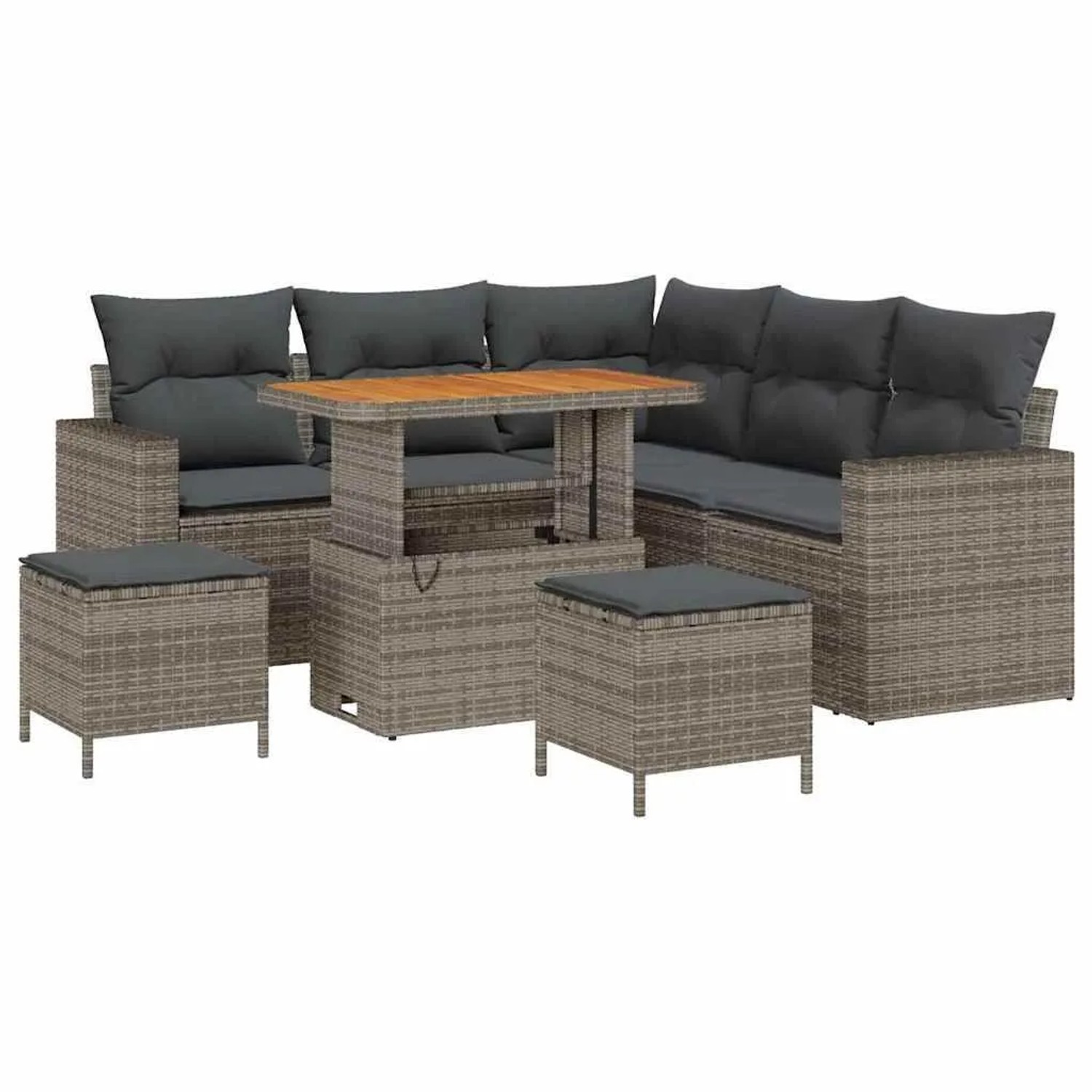 vidaXL Gartensofa-Set mit Kissen 9 Stk Grau Poly-Rattan 3363568 günstig online kaufen