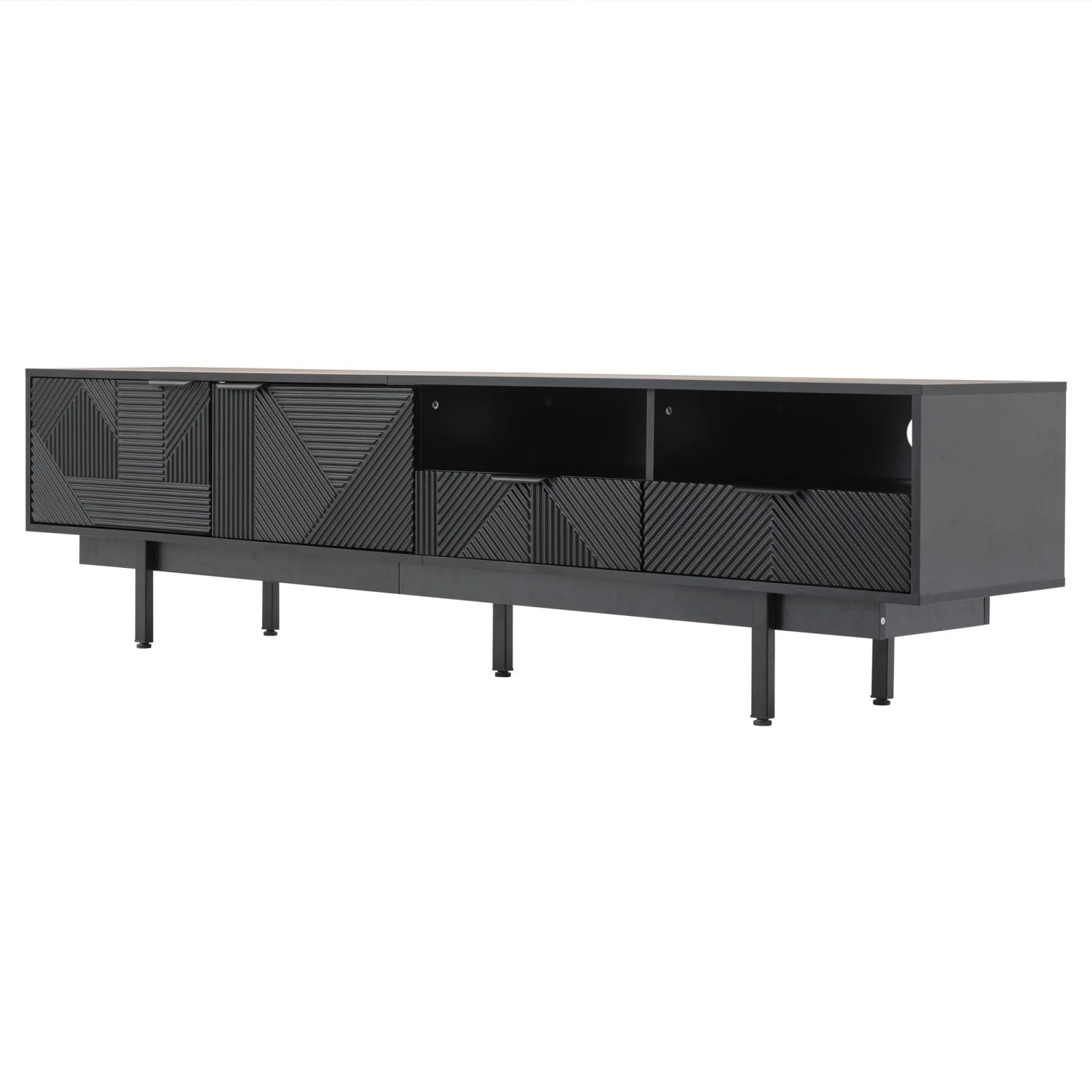 Merax TV Lowboard 200x40x51 cm Stauraum Geometrisches Design Für 90 Zoll TV