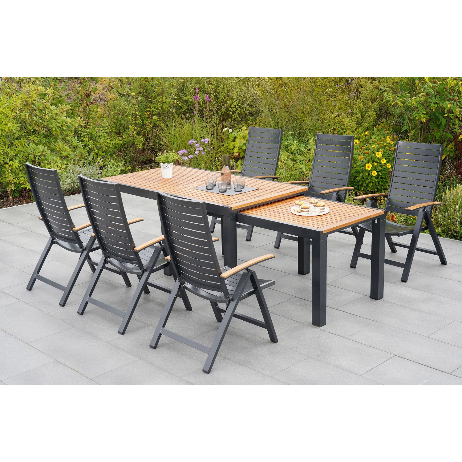 Merxx Astros Set 7-tlg. Flex-Gartentisch Ausziehbar 180/300 x 100 cm günstig online kaufen
