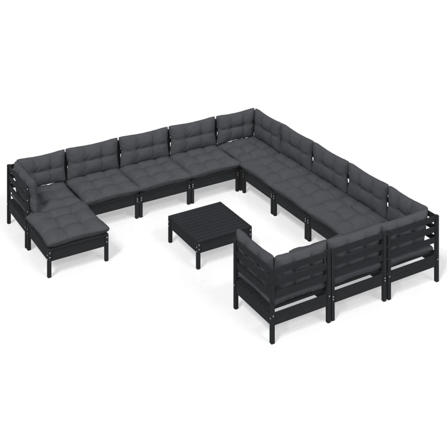 vidaXL 13-tlg Garten-Lounge-Set mit Kissen Schwarz Kiefernholz Modell 1 günstig online kaufen