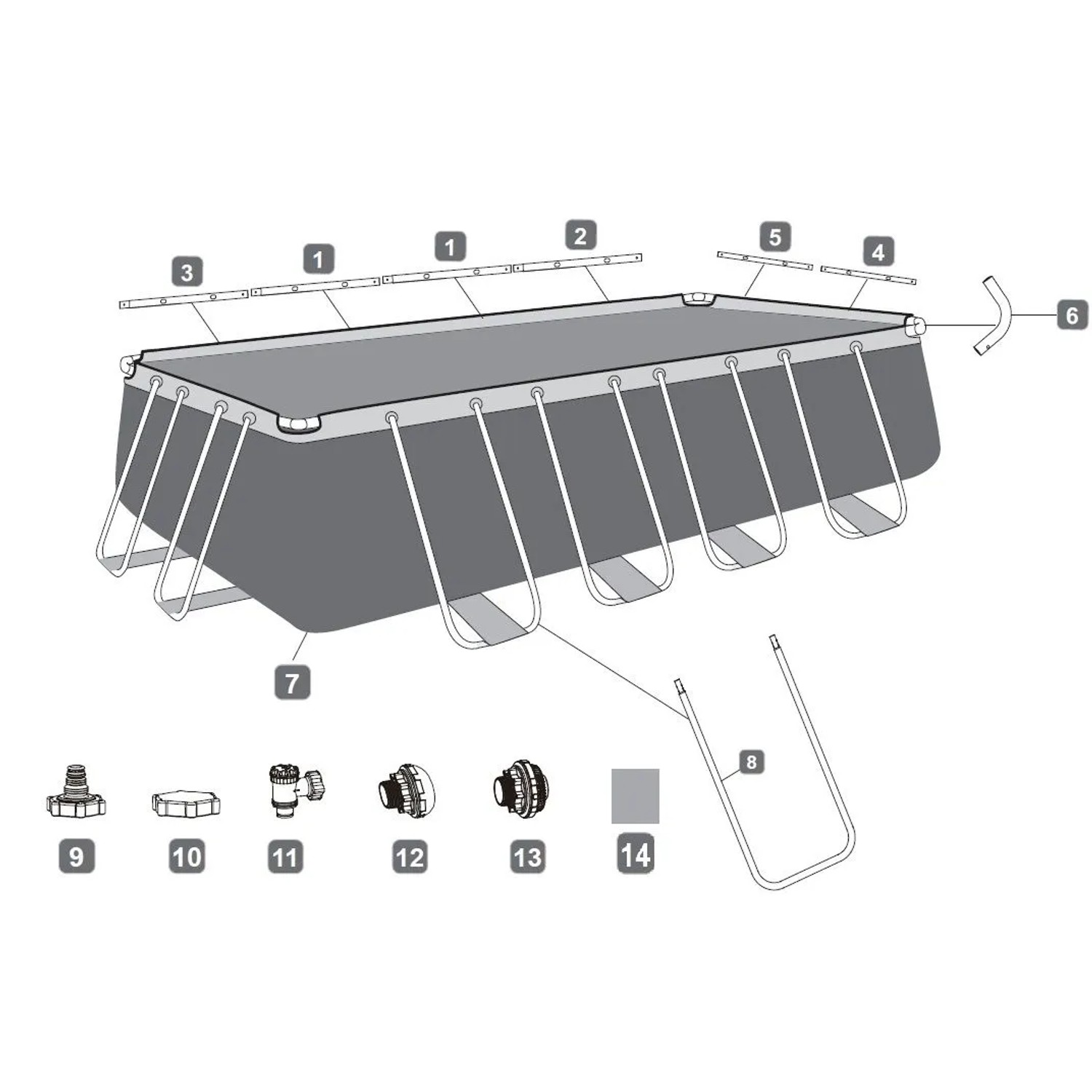 Bestway Steel Pro MAX Pool 549x274x122 cm, eckig, grau, mit Sandfilteranlage und Zubehör.