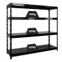 Schwarzes PROREGAL Schwerlastregal Rhino mit 4 Stahlplatten-Ebenen, Fachlast 500kg, Stecksystem.