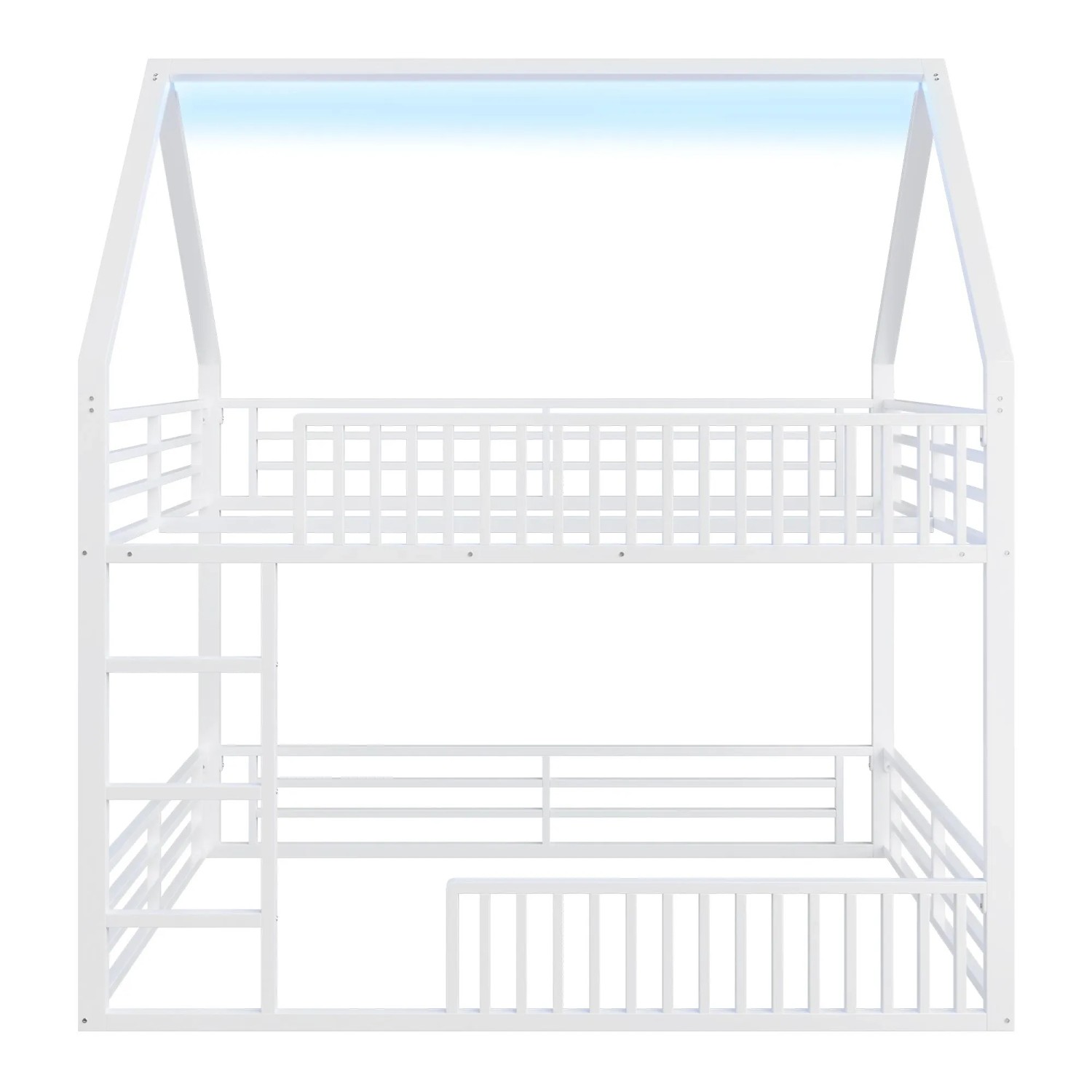 Merax Haus Etagenbett 140x200 cm mit Zaun LED Weiß