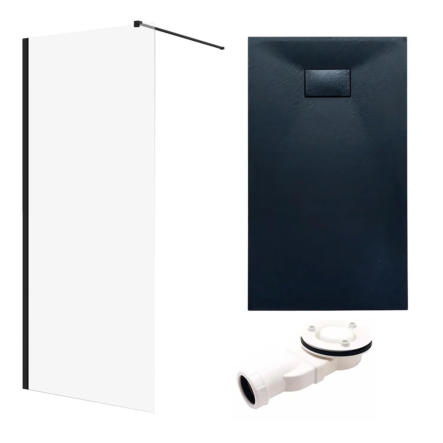 Bad Land SET Duschwanne VIDAR 90x120 Rechteck Schwarz + Walk-In Dusche KETIL Schwarz 120x195 Transparentes Glas