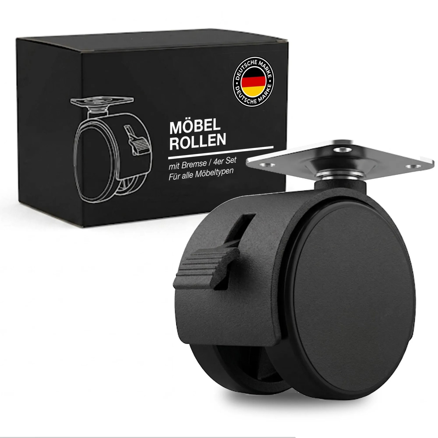 K-Möbel Möbelrollen 40 mm 4er Set mit Bremsen