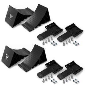 STAHLWERK Unterlegkeile GT-01 ST, 4er Set, schwarz, aus HDPE-Kunststoff mit Halterung und Schrauben für Anhänger & Wohnmobile.