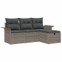 Graues 4-tlg. vidaXL Garten-Sofa-Set aus Poly Rattan mit Kissen und Stauraum.