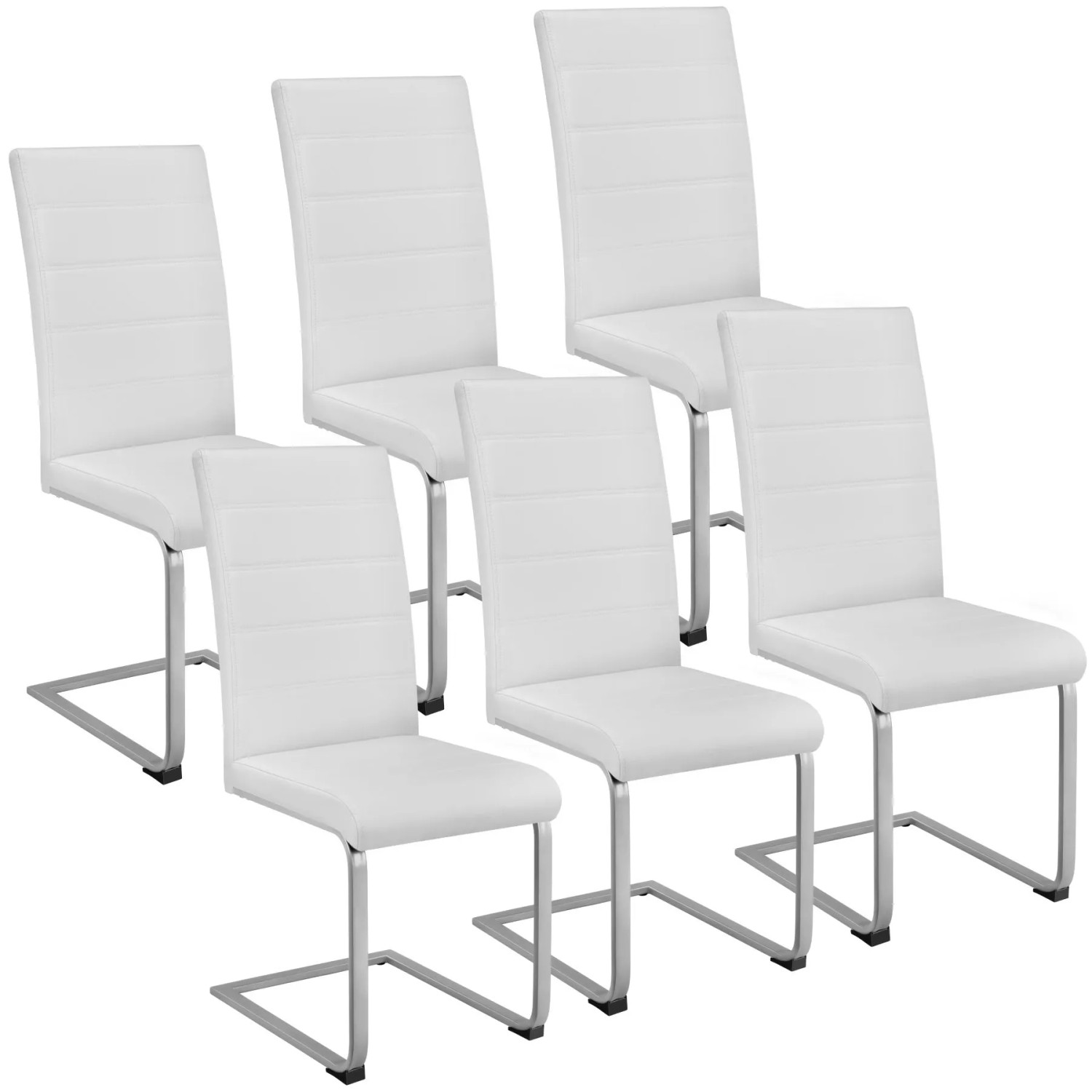 Tectake Set Schwingstuhl Bettina Gepolstert Mit Kunstlederbezug Hohe Rückenlehne 6Er Set 41 x 52 x 99 cm Weiß