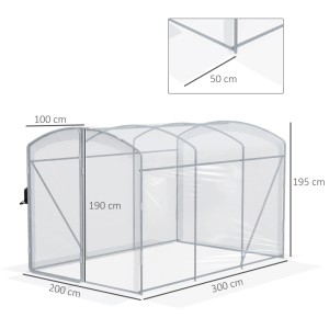 Outsunny Tunnelgewächshaus, winddicht, transparent, mit Maßangaben.