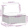 Skizze eines schwarzen 3-Sitzer Gartensofas aus Rattan mit Kissen, Maße sind eingezeichnet.