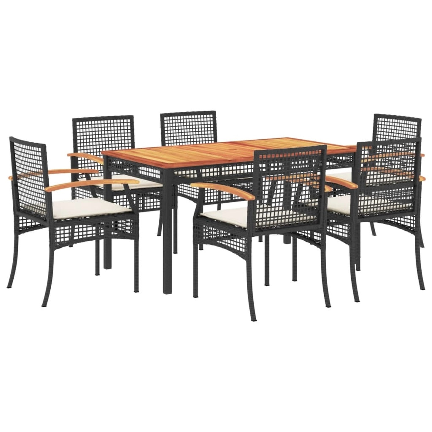 vidaXL 7-Tlg Garten-Essgruppe mit Kissen Schwarz Poly Rattan 3213563 günstig online kaufen