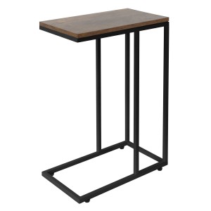 ML-Design Beistelltisch in C-Form, schwarz-braun, mit Metallgestell und Holzplatte, 45x25x64 cm.