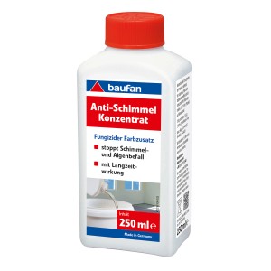 Baufan Anti-Schimmel-Konzentrat, 250 ml Flasche. Wirkt gegen Schimmel, Algen und Bakterien.