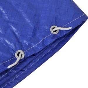 Detailansicht: Runde, blaue Poolabdeckung (furnicato) aus PE, 460 cm, mit Ösen und Seil.