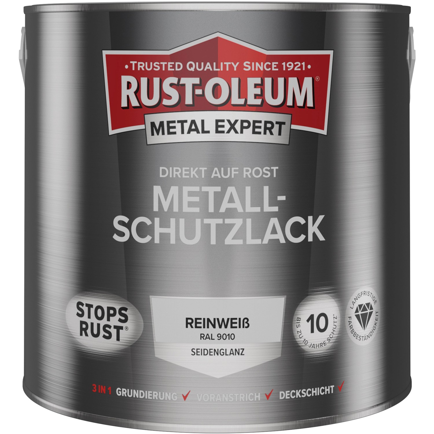 Rust-Oleum Metallschutzlack Seidenglanz RAL 9010 Reinweiß 2,5 l