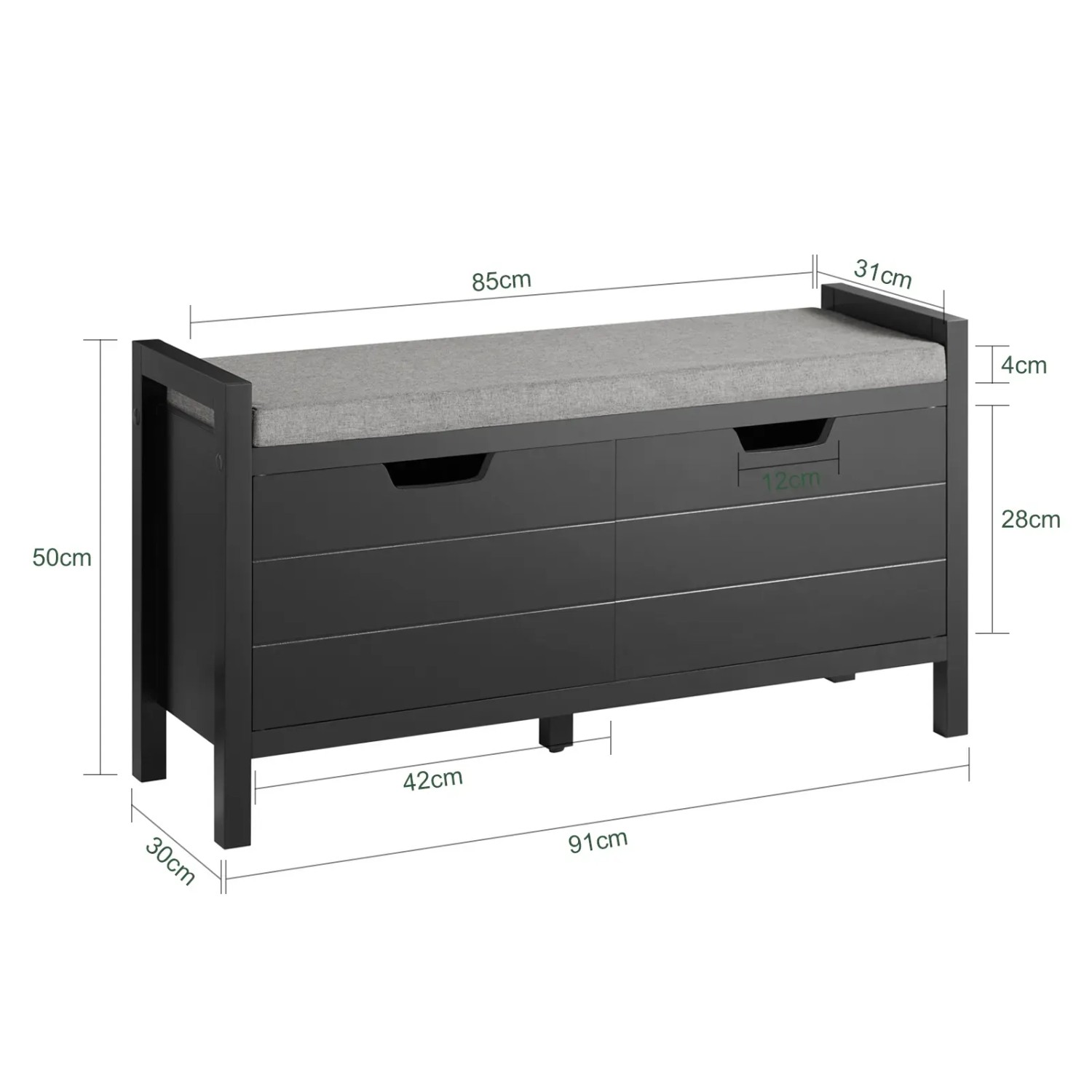 SoBuy Schuhbank FSR63-II-SCH, Garderobenbank mit Stauraum und grauem Sitzkissen.