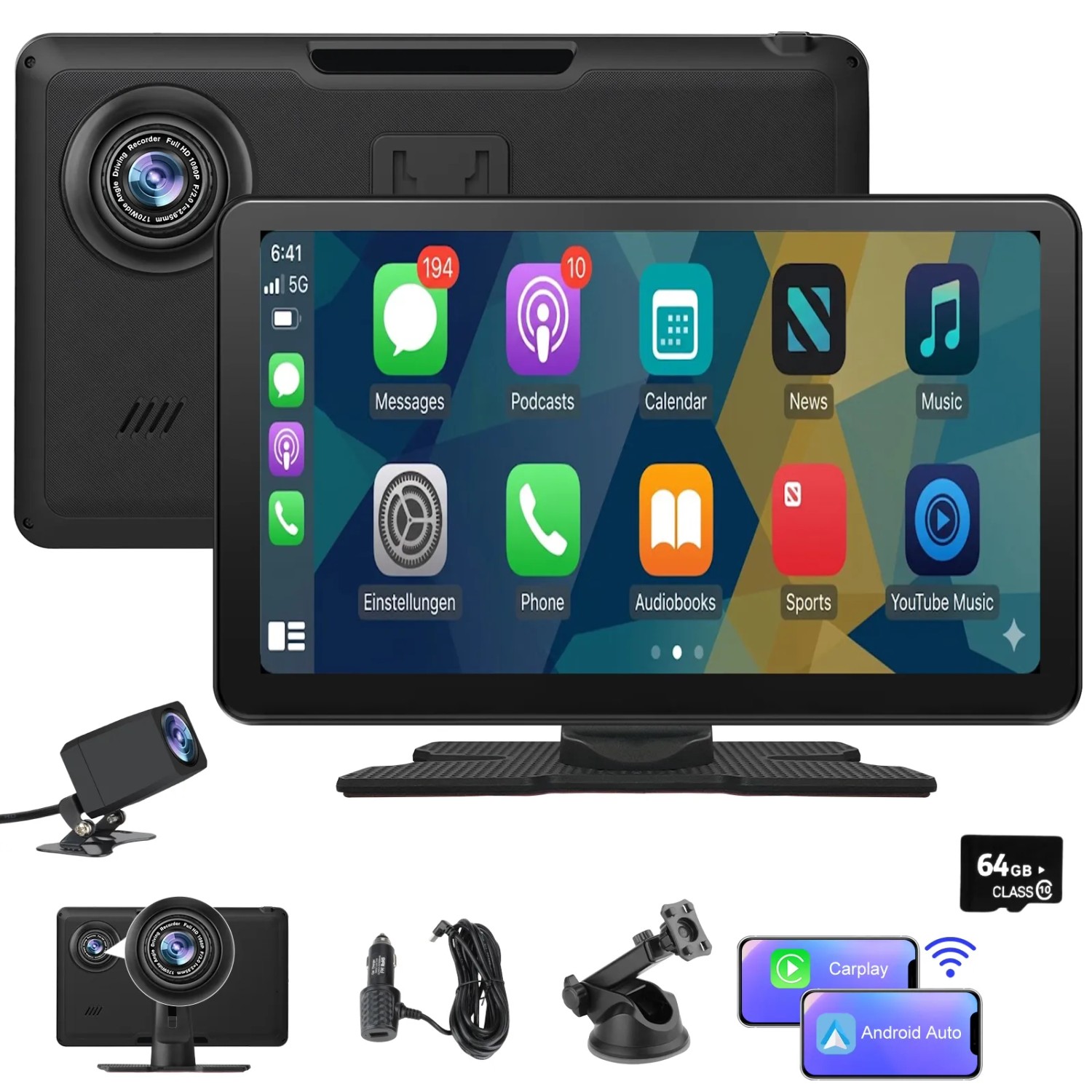 Junsun Carplay Display 9 Zoll 1/2 DIN Universal