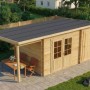 Alpholz Gartenhaus Maria mit Schleppdach, 450x250 cm, Naturholz. Holz-Gartenhaus mit Doppeltür und Anbau.