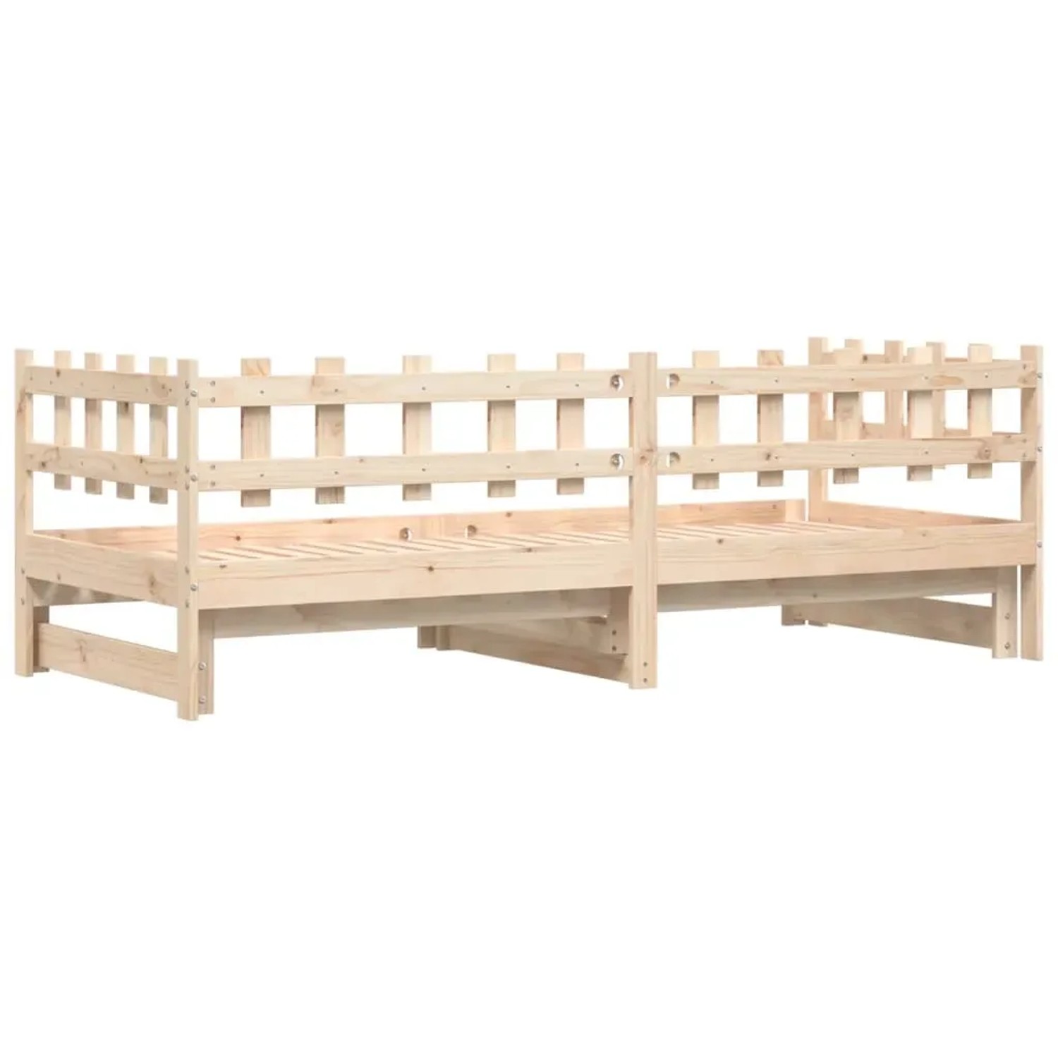 Ausziehbares Tagesbett aus Kiefernholz für 2 Matratzen (90x200 cm), unbehandelt.