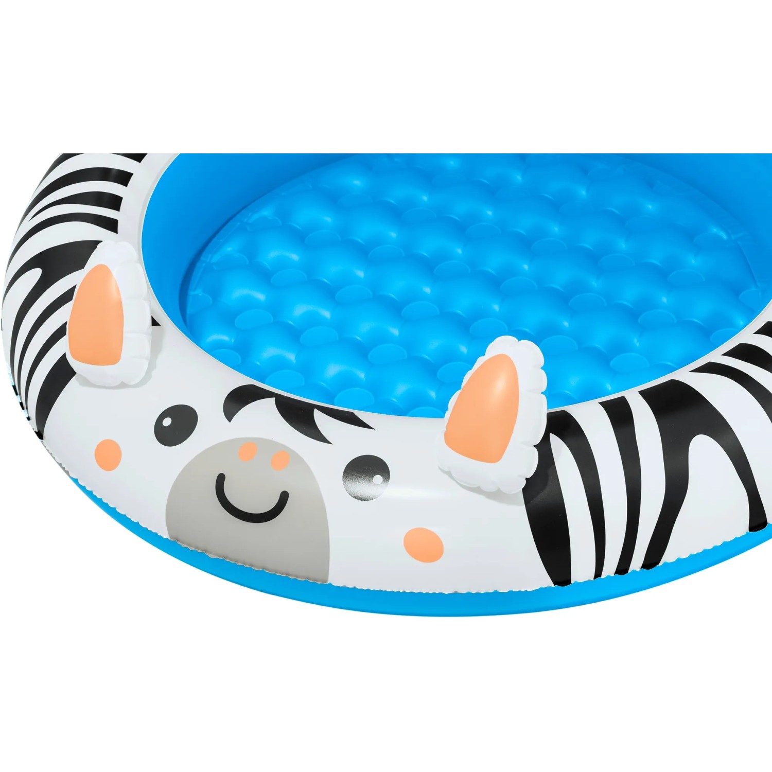 Bestway Planschbecken Safari Sun mit Zebra-Design und blauem, aufblasbarem Boden.
