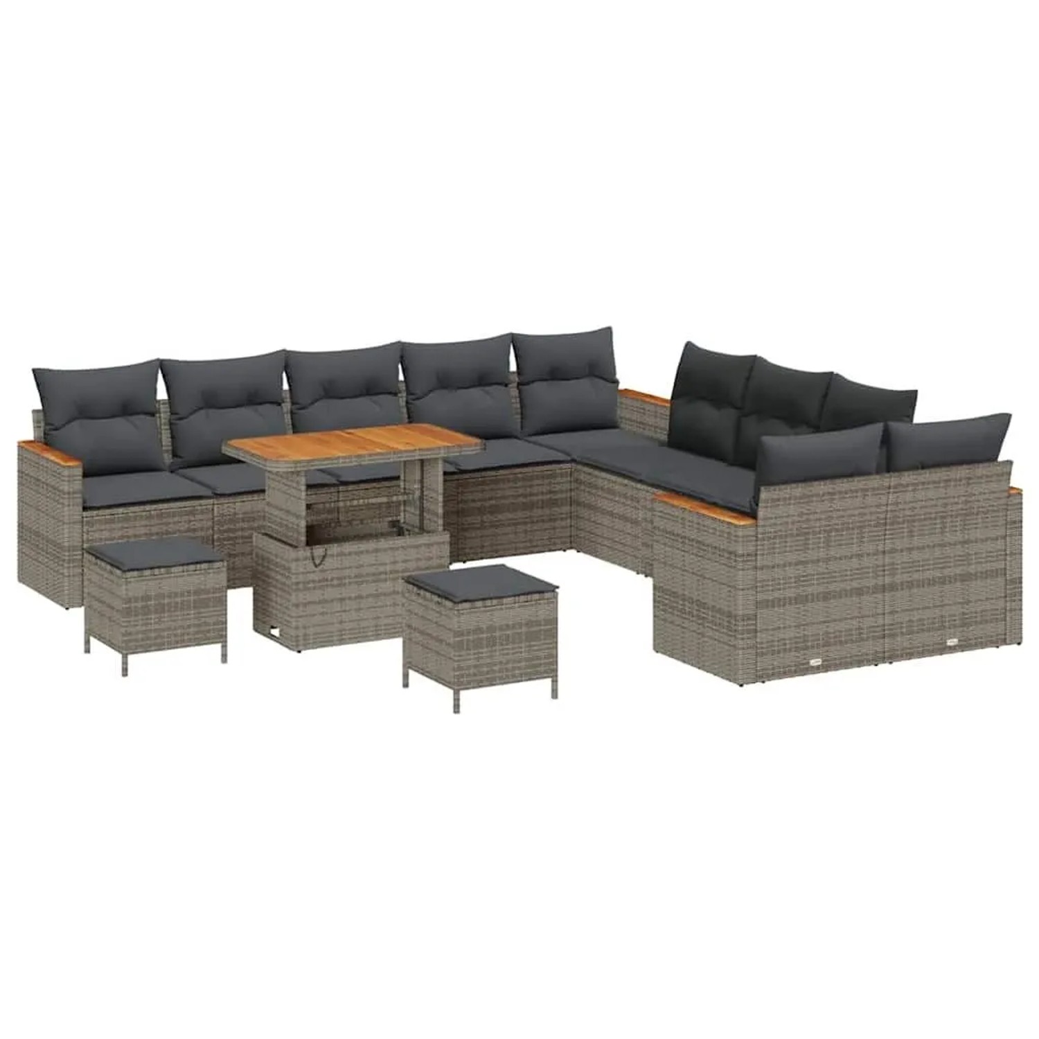 vidaXL Gartensofa-set mit Kissen 13-Tlg Grau Poly-Rattan 3365058 günstig online kaufen