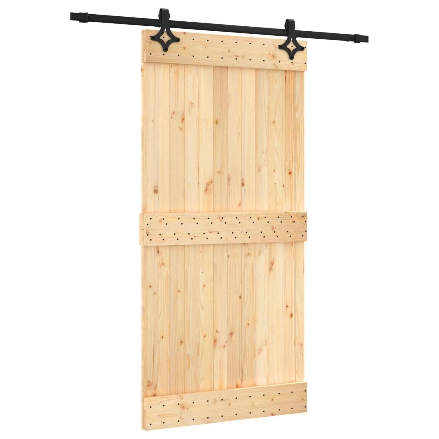 vidaXL Schiebetür Natur und Schwarz 100 x 210 cm Massivkiefer 3445066