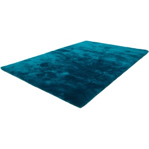 Petrolfarbener Hochflor-Teppich Curacao, 160x230 cm, aus weichem Mikropolyester.