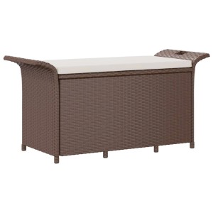 Braune furnicato Gartenbank aus Rattan mit cremefarbenem Kissen, 116x46x57 cm.