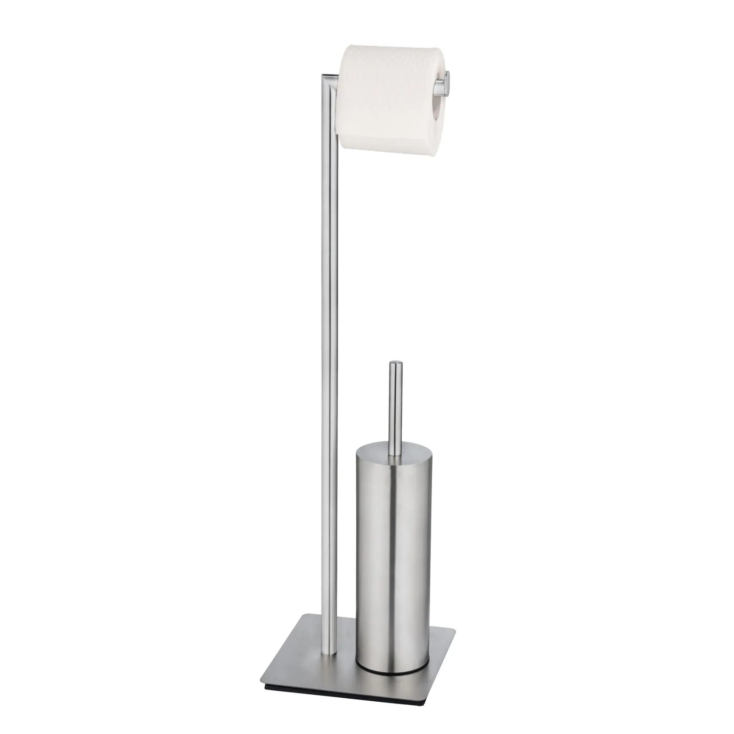 WENKO Stand WC-Garnitur Recco aus satiniertem Edelstahl mit Toilettenpapierhalter und WC-Bürste.