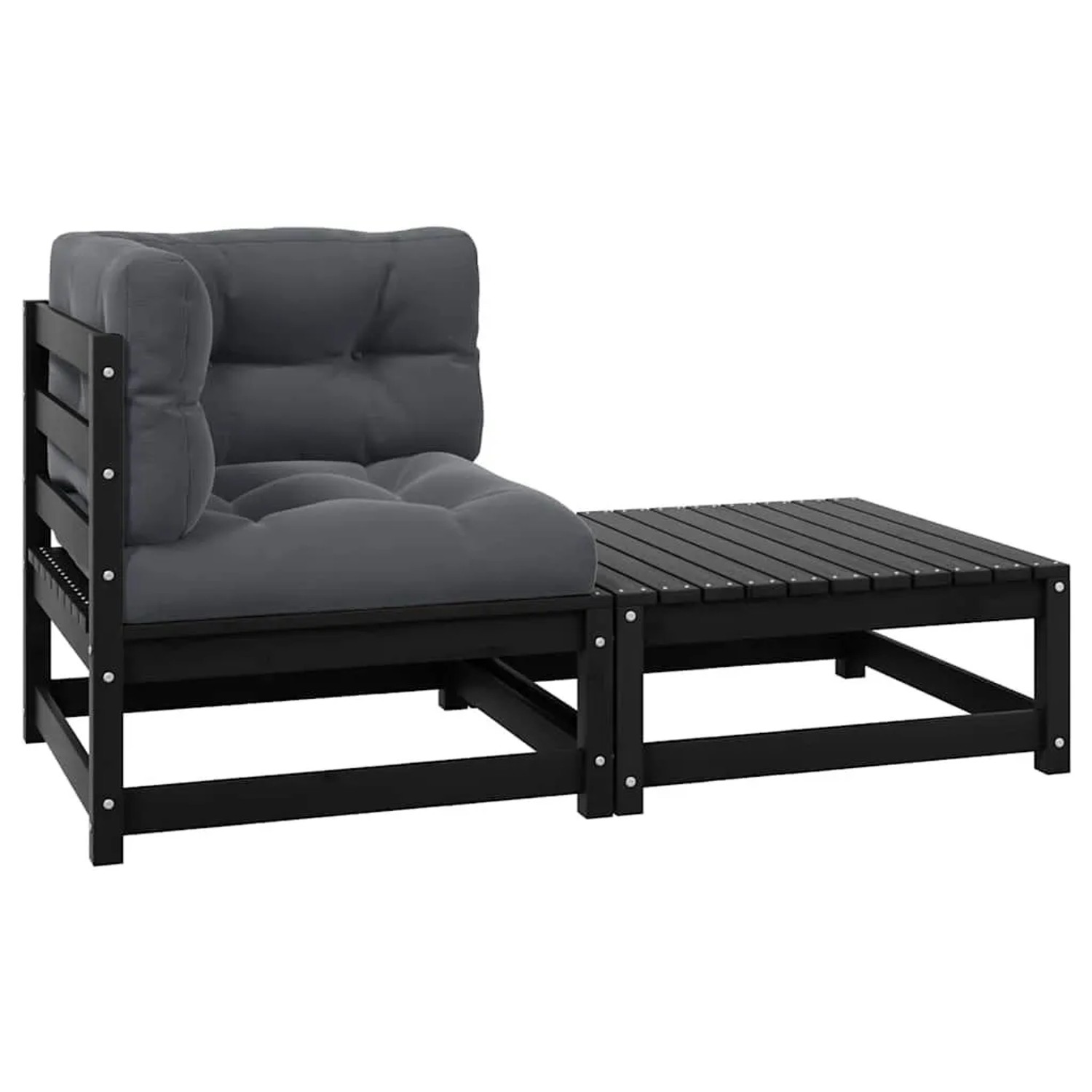 vidaXL 2-Tlg Garten-Lounge-Set mit Kissen Schwarz Kiefer Massivholz 805754