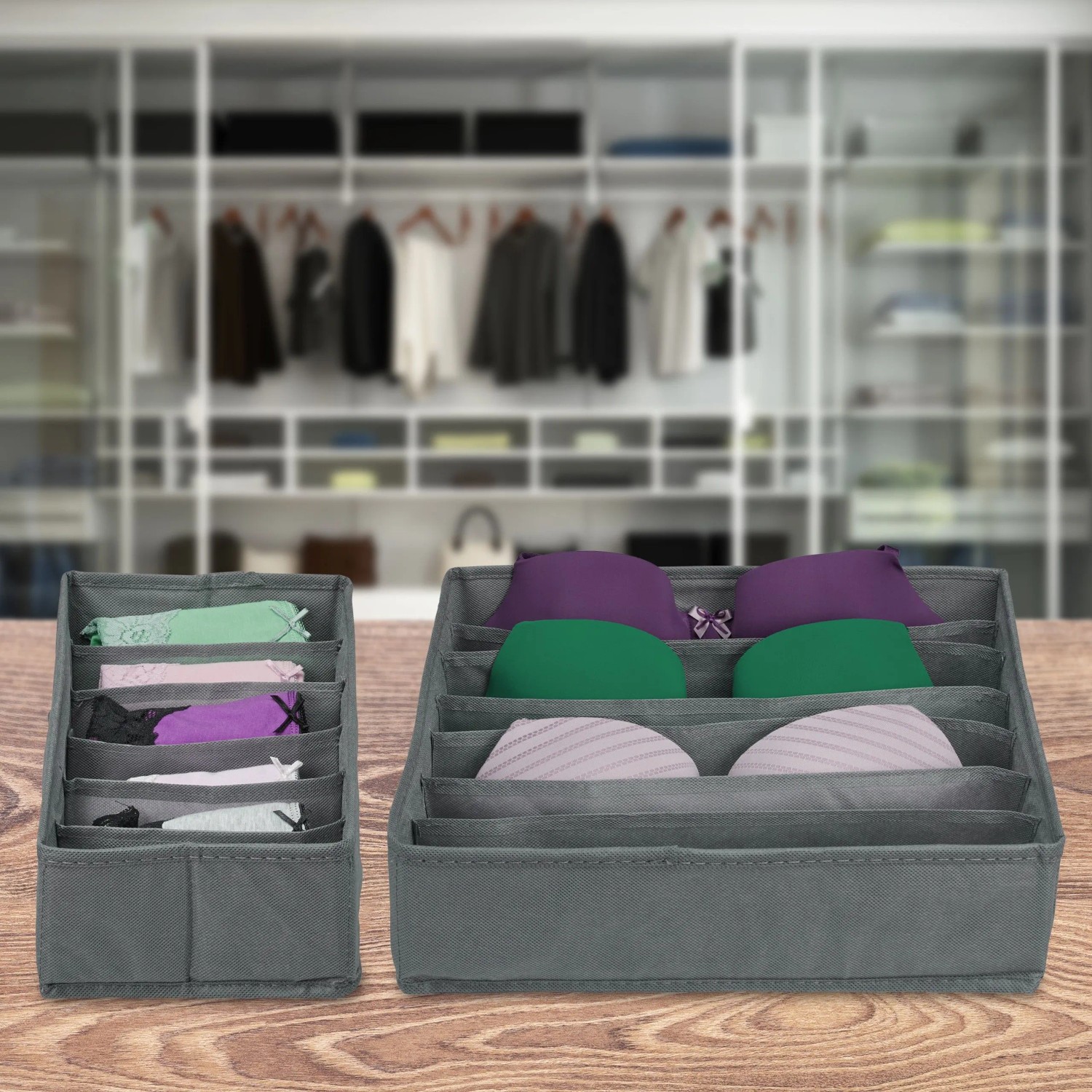 Relaxdays Unterwäsche Organizer Set Vliesstoff Pappe Hellgrau Faltbar 9 cm x 32 cm x 32 cm 0,5 kg_2