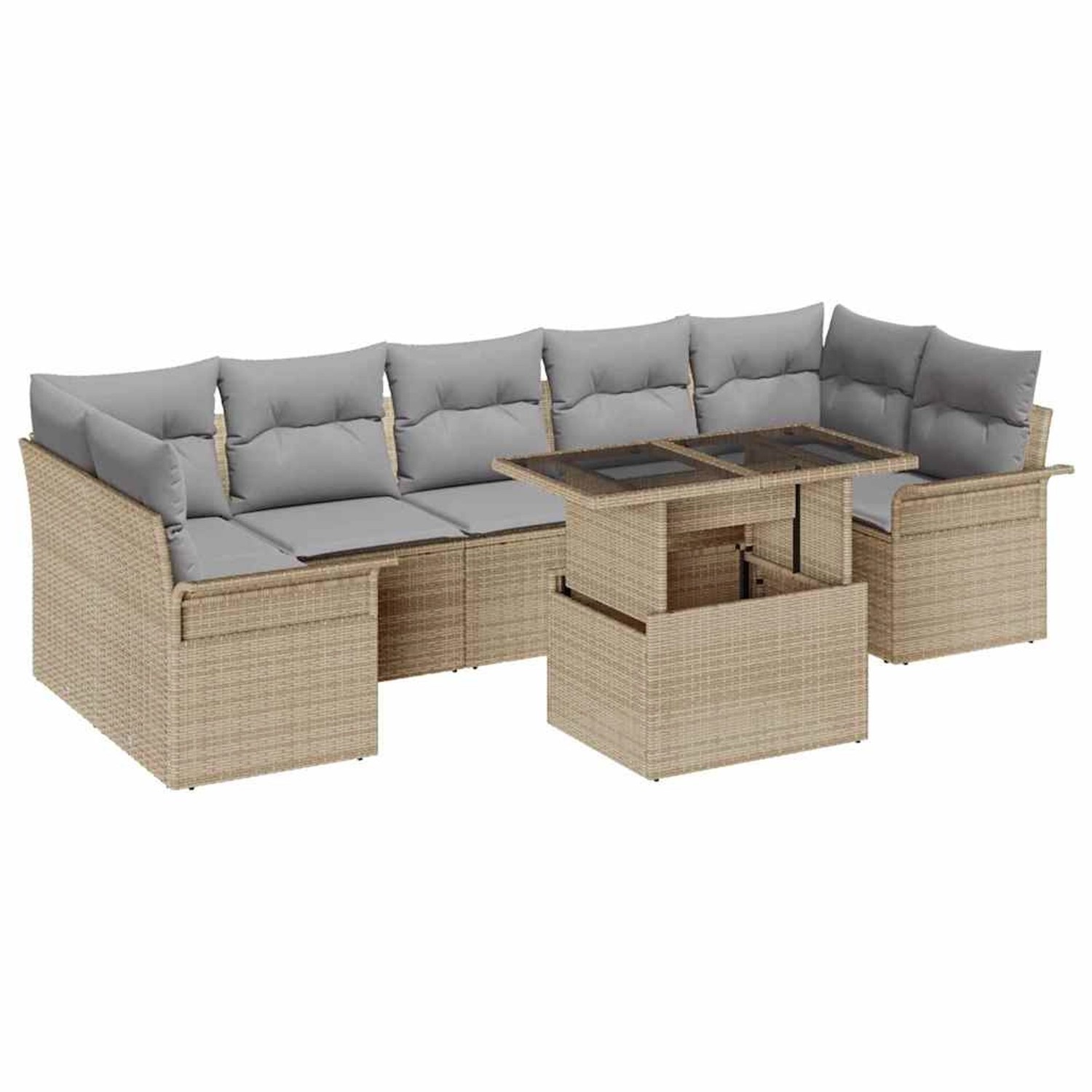 vidaXL Garten-Sofa-Set mit Kissen mit Speicher 8-Tlg Beige Poly Rattan 3356 günstig online kaufen