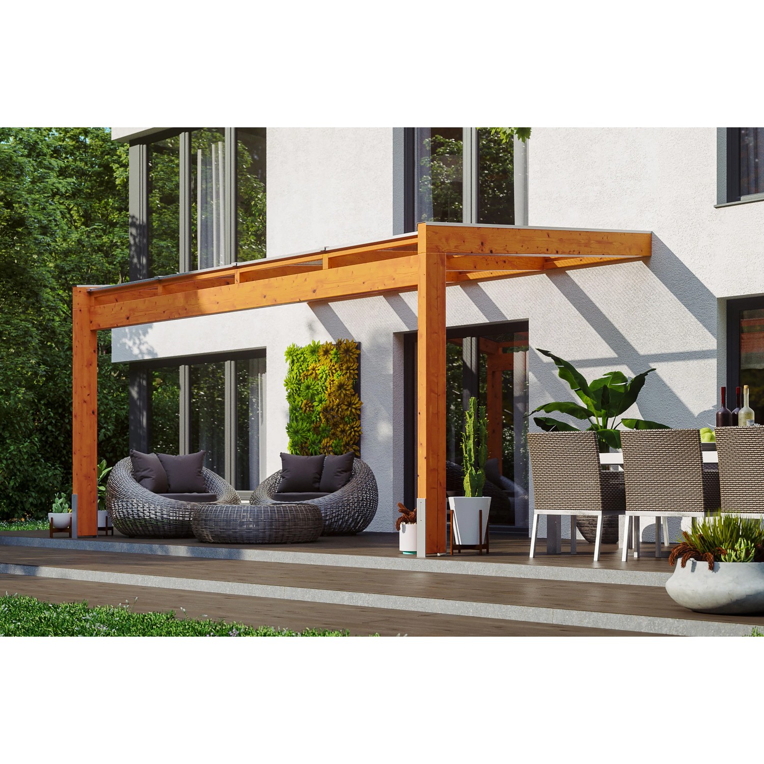 Skan Holz Terrassenüberdachung Novara 450 cm x 359 cm Eiche hell