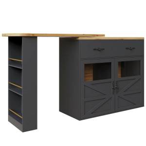 Merax Ausziehbarer Bartisch 138-204x39x104cm  360° Drehbar  Regale  Schwarz